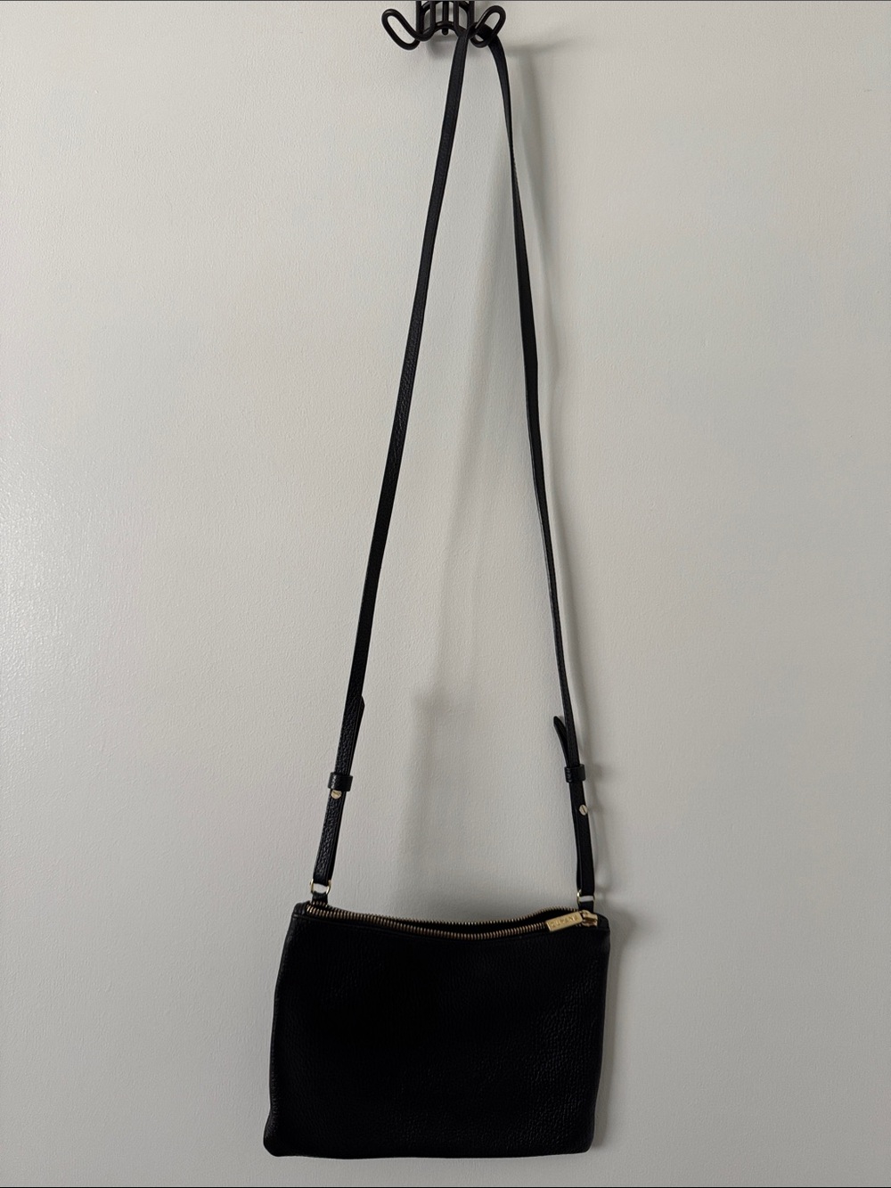 Cuyana Black Leather Crossbody with Gold Hardware